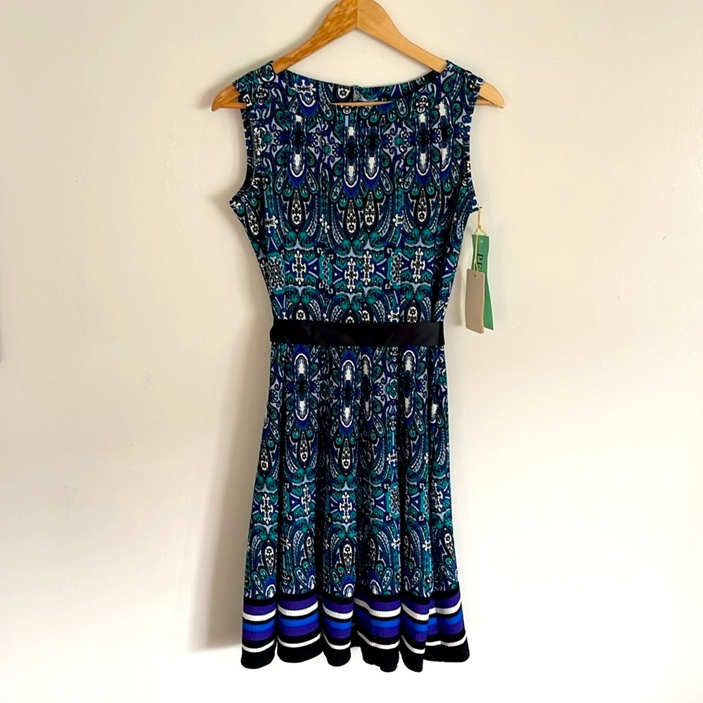 Haani New York Petite Blue Multicolored Paisley Print Bohemian Fit & Flare Dress - Picture 3 of 13